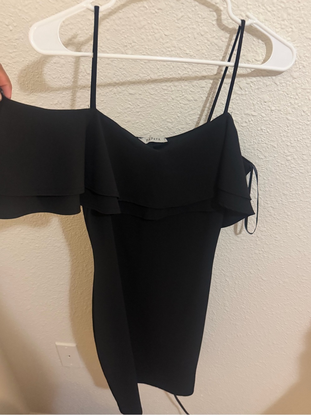 Papaya Black Off-Shoulder Ruffle Mini Dress Large